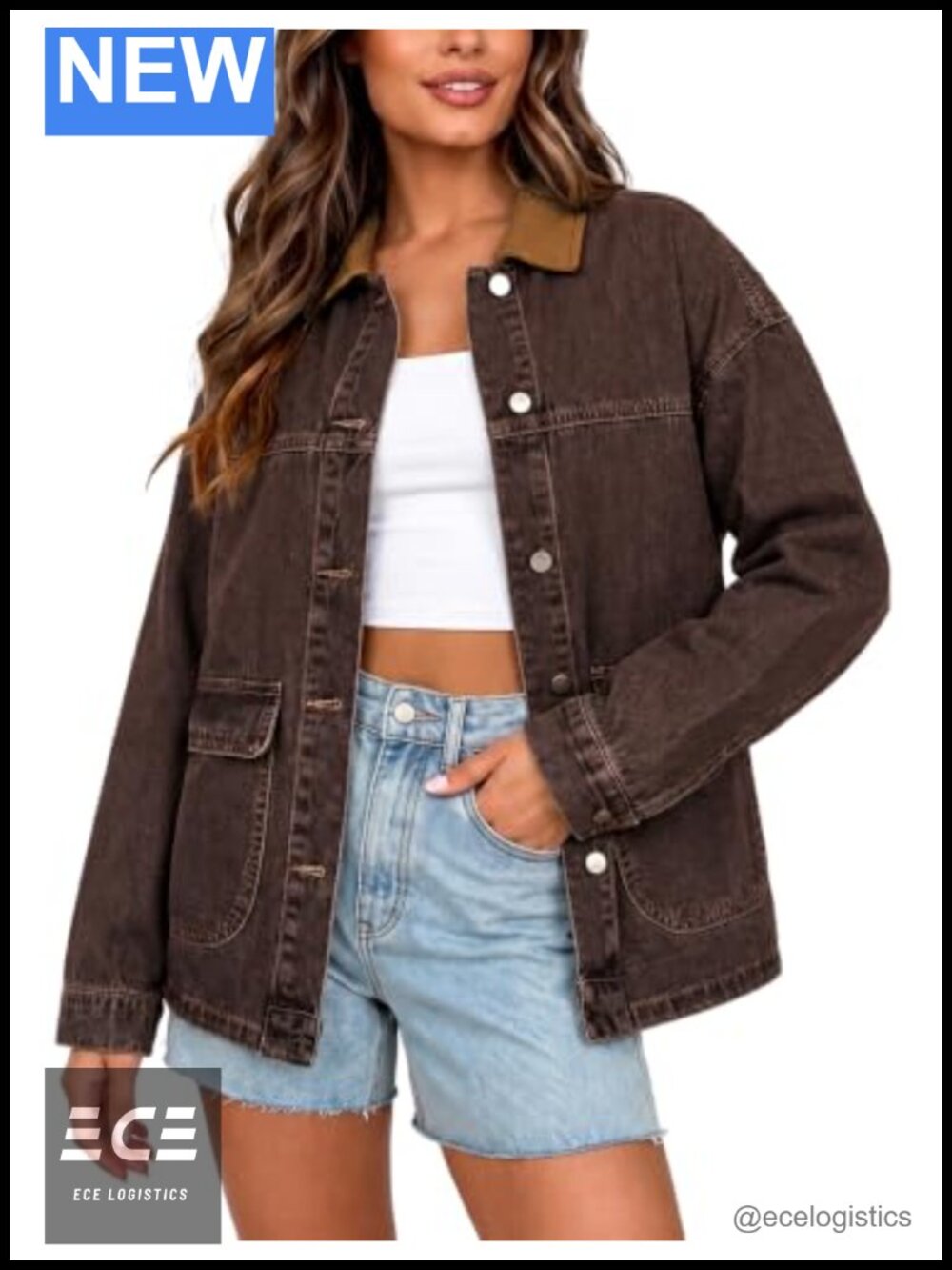 Oversized Cotton Denim Jean Jacket Button Down Casual Washed Coat